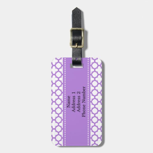 Lavender Quatrefoil Patroon Bagagelabel (Voorkant verticaal)
