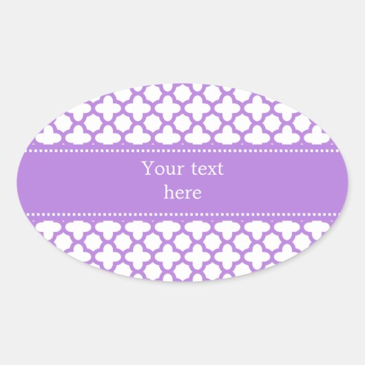 Lavender Quatrefoil Patroon Ovale Sticker (Voorkant)