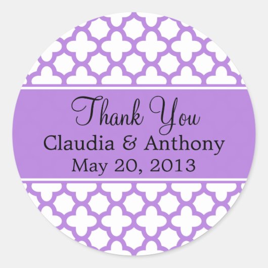Lavender Quatrefoil Pattern Hartelijk dank Ronde Sticker (Voorkant)