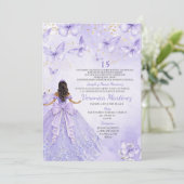 Lavender Quinceañera Invitation with Butterflies Kaart (Staand voorkant)