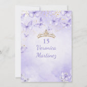 Lavender Quinceañera Invitation with Butterflies Kaart (Achterkant)