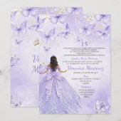 Lavender Quinceañera Invitation with Butterflies Kaart (Voorkant / Achterkant)