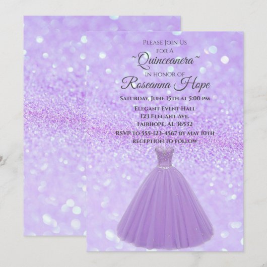 Lavender Quinceanera Kaart (Voorkant / Achterkant)
