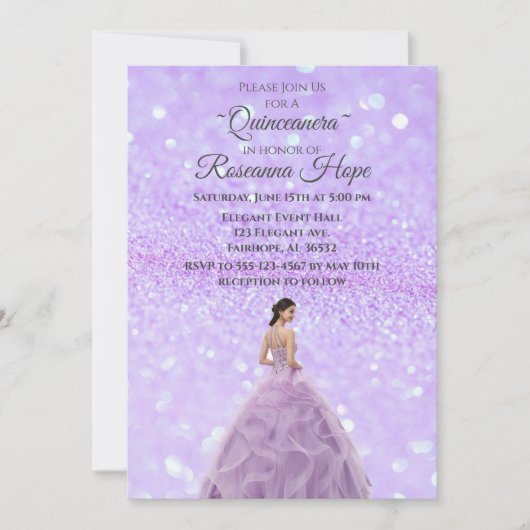 Lavender Quinceanera Uitnodiging tot Afbeelding (Voorkant)