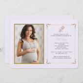 Lavender Rattle Photo Baby shower Invitation Kaart (Voorkant / Achterkant)