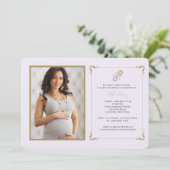 Lavender Rattle Photo Baby shower Invitation Kaart (Staand voorkant)