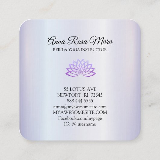 *~* Lavender Rays Reiki Energy Healing Lotus Vierkante Visitekaartje (Achterkant)