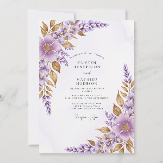 Lavender Refined Botanical Wedding Kaart (Voorkant)