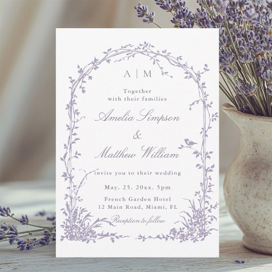 Lavender Romantic Botanical Arch Garden Wedding Kaart