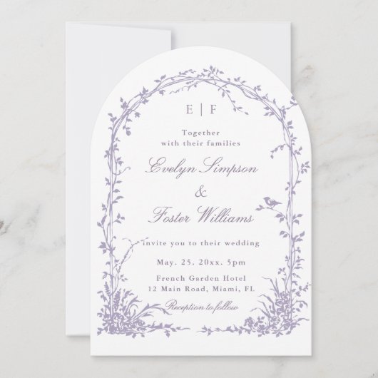  Lavender Romantic Botanical Garden Wedding Arch Kaart (Voorkant)