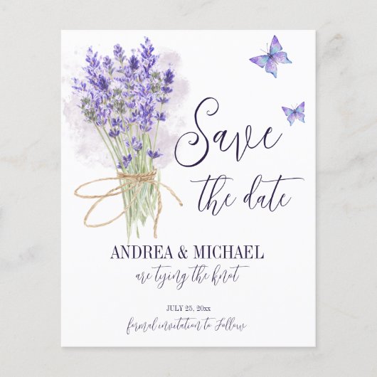 Lavender romantische vlinders redden de datum (Voorkant)