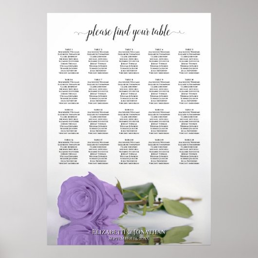 Lavender Roos 20 Tafel-bruiloft Poster (Voorkant)