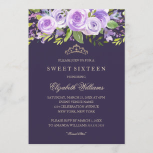 Lavender Roos Floral Sweet Sixteen Uitnodiging