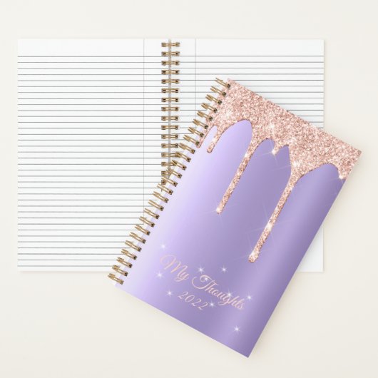 Lavender Roos Gold Drip Glitter Custom Text Diary Notitieboek (Binnen)