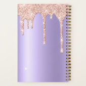 Lavender Roos Gold Drip Glitter Custom Text Diary Notitieboek (Achterkant)