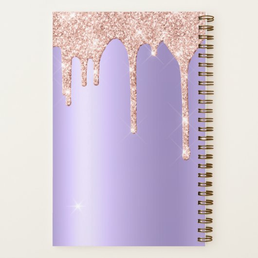 Lavender Roos Gold Drip Glitter Custom Text Diary Notitieboek (Achterkant)