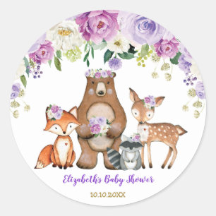 Lavender Roos Peony Woodland Baby shower Birthday Ronde Sticker