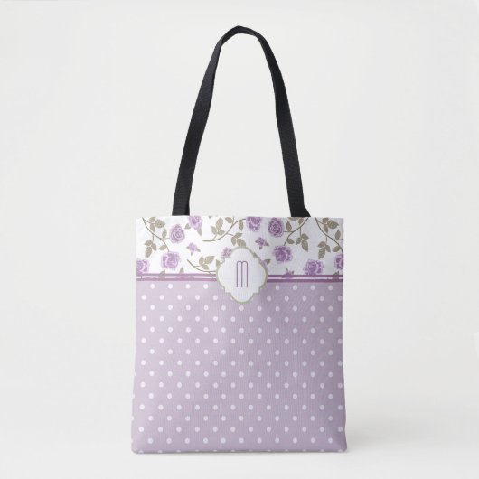 Lavender Roos Polka Dot Monogram Tote Bag (Voorkant)