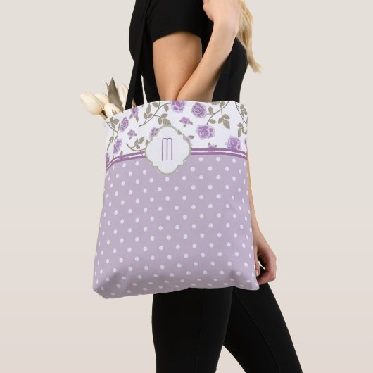 Lavender Roos Polka Dot Monogram Tote Bag (Dichtbij)