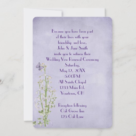 Lavender Roos Vow Renewal Kaart (Achterkant)