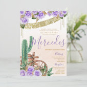 Lavender Roos Westerne Cactus Charro Quinceanera Kaart (Staand voorkant)