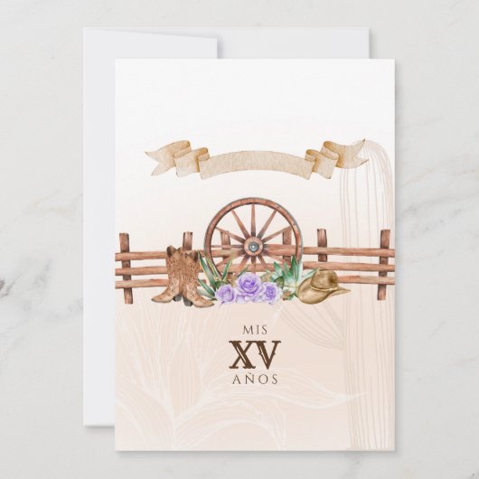Lavender Roos Westerne Cactus Charro Quinceanera Kaart (Achterkant)