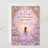 Lavender Rose Fairytale Quinceañera Save The Date (Voorkant)