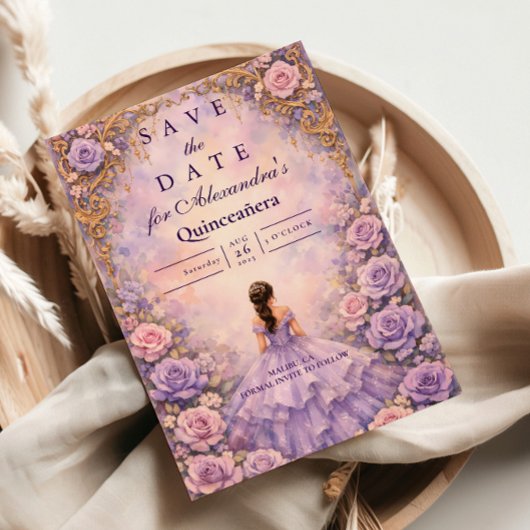 Lavender Rose Fairytale Quinceañera Save The Date