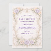 Lavender Rose Ornate Baby Shower Kaart (Voorkant)
