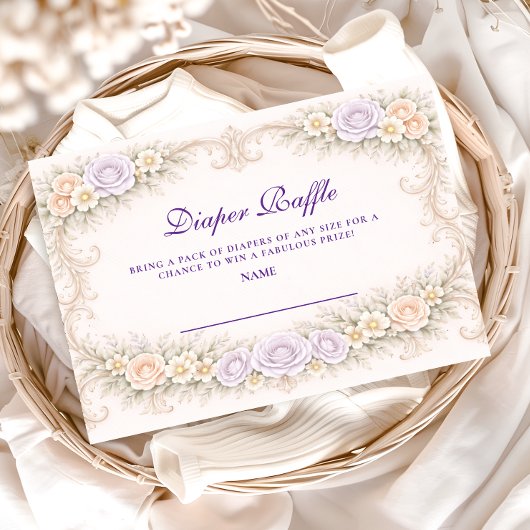 Lavender Rose Ornate Diapper Raffle Informatiekaartje