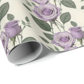 Lavender Roses With Silver And Green Leaves  Cadeaupapier (Rol Hoek)
