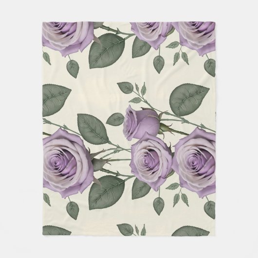 Lavender Roses With Silver And Green Leaves  Fleece Deken (Voorkant)