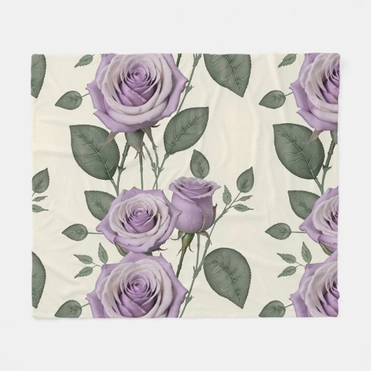Lavender Roses With Silver And Green Leaves Fleece Deken (Voorkant (Horizontaal))