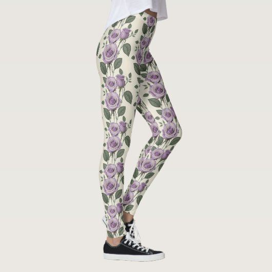 Lavender Roses With Silver And Green Leaves  Leggings (Rechts)