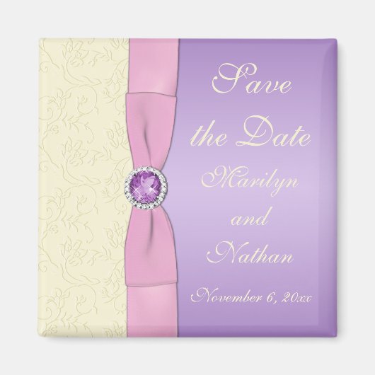 Lavender, Roze en Ivory Wedding Favor Magnet (Voorkant)
