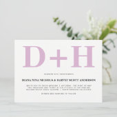 Lavender roze initialen bold typografie bruiloft kaart (Staand voorkant)