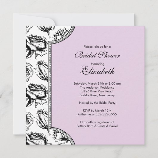 Lavender  Rozen Bridal Shower Invitation Kaart (Voorkant)