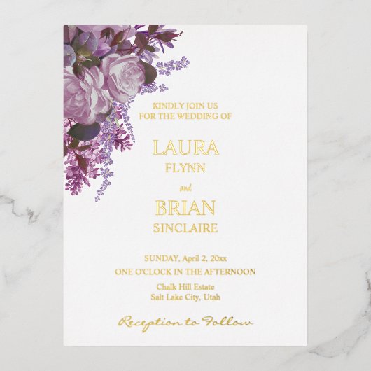 Lavender, Rozen en Lilacs, Wedding Folie Uitnodiging Briefkaart (Voorkant)