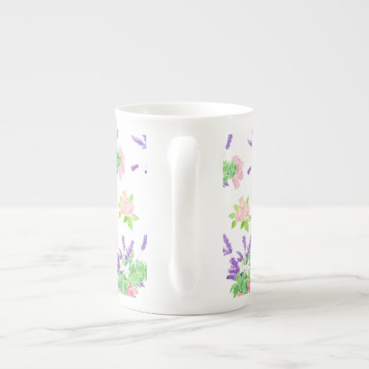 Lavender, Rozen en Philadelphus Pattern op White Porselein Kop (Achterkant)