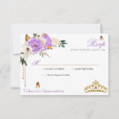 Lavender Rozen Gold Gemstone Tiara Quinceanera RSVP Kaartje (Voorkant)