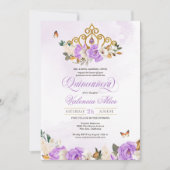 Lavender Rozen Gold Tiara Paarse Butterfly Quince Kaart (Voorkant)