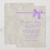 Lavender Rustic Burlap Wedding Invitations Kaart (Voorkant / Achterkant)