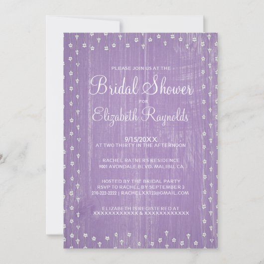 Lavender Rustic Country Bridal Shower Invitations Kaart (Voorkant)