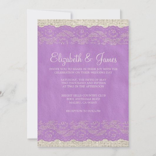 Lavender Rustic Lace Wedding Invitations Kaart (Voorkant)