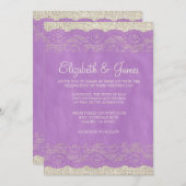 Lavender Rustic Lace Wedding Invitations Kaart (Voorkant / Achterkant)