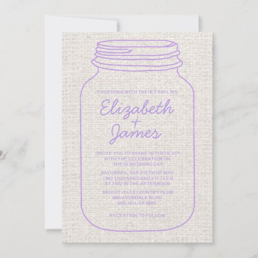 Lavender Rustic Mason Jar Wedding Invitations Kaart (Voorkant)