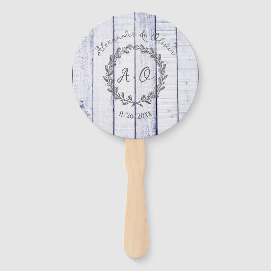 Lavender Rustic Monogram Wedding Favor Hand Fan Handwaaier (Voorkant)