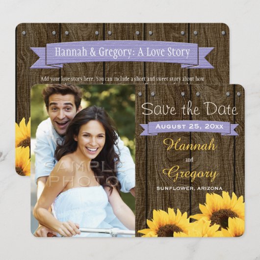 LAVENDER RUSTIC SUNFLOWER BEWAREN DE DATUM KAART (Voorkant / Achterkant)