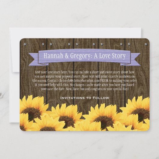 LAVENDER RUSTIC SUNFLOWER BEWAREN DE DATUM KAART (Achterkant)