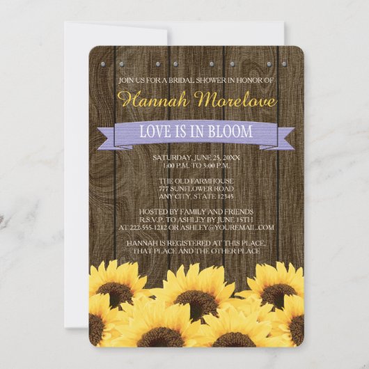 LAVENDER RUSTIC SUNFLOWER BRIDAL SHOWER INVITATION KAART (Voorkant)